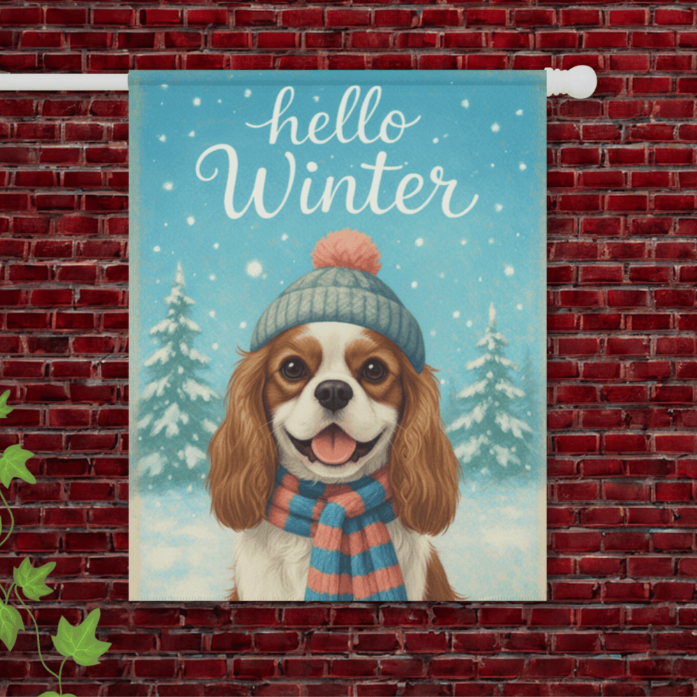 Personalized Cavalier Hello Winter Garden Flag 24.5'' × 32''