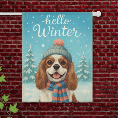 Personalized Cavalier Hello Winter Garden Flag 24.5'' × 32''