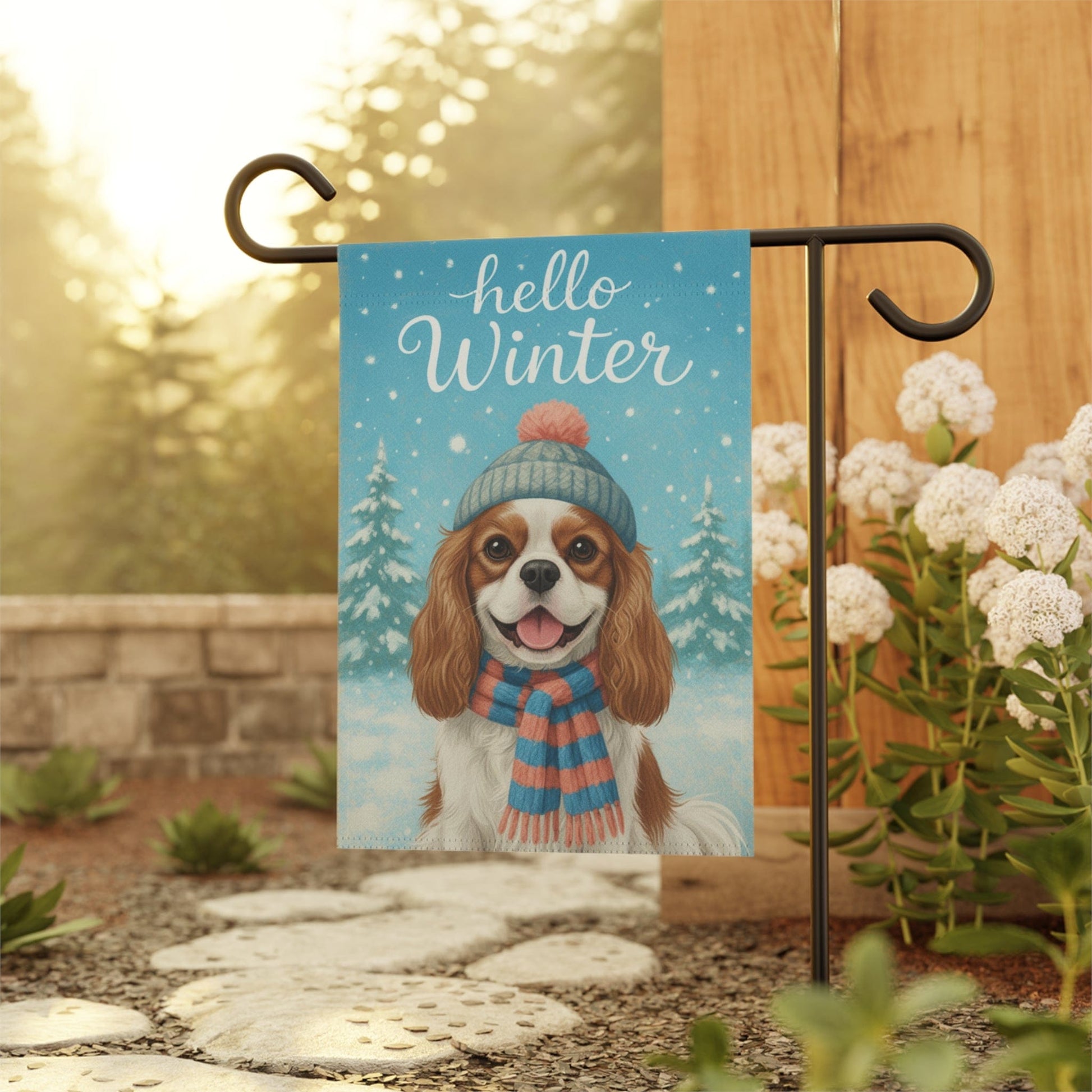 Personalized Cavalier Hello Winter Garden Flag