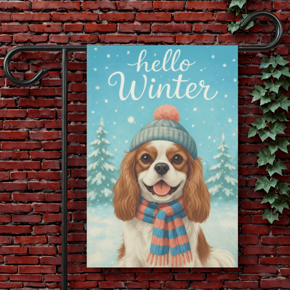 Personalized Cavalier Hello Winter Garden Flag 12'' × 18''