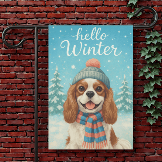 Personalized Cavalier Hello Winter Garden Flag 12'' × 18''