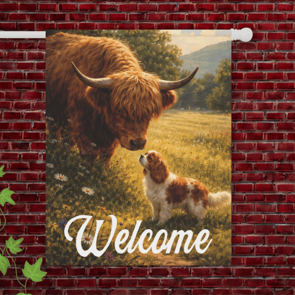 Personalized Cavalier Highland Cows Garden Flag 24.5'' × 32''