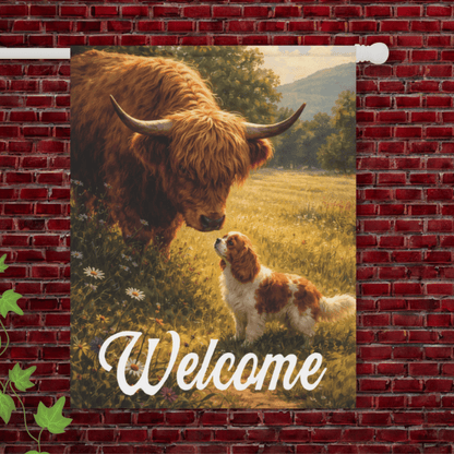 Personalized Cavalier Highland Cows Garden Flag 24.5'' × 32''
