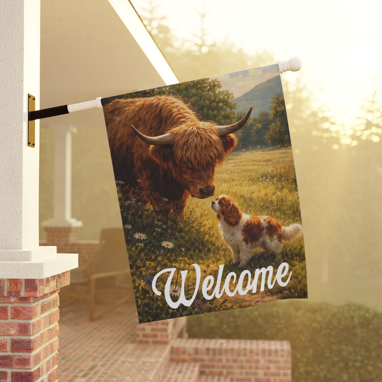 Personalized Cavalier Highland Cows Garden Flag