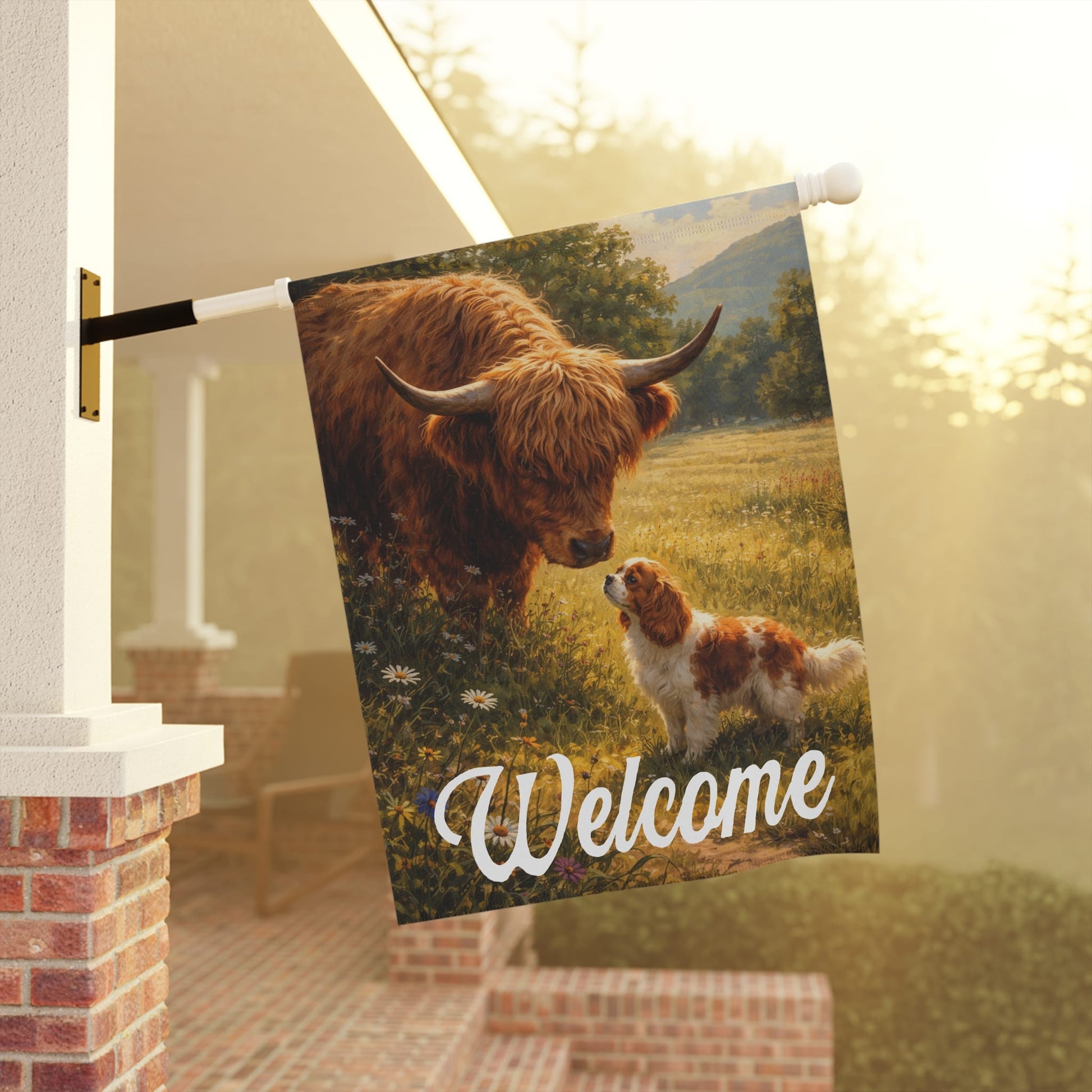 Personalized Cavalier Highland Cows Garden Flag