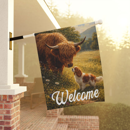 Personalized Cavalier Highland Cows Garden Flag