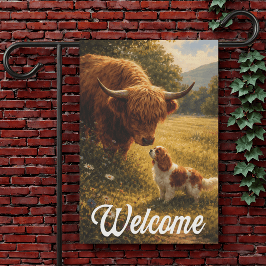 Personalized Cavalier Highland Cows Garden Flag 12'' × 18''