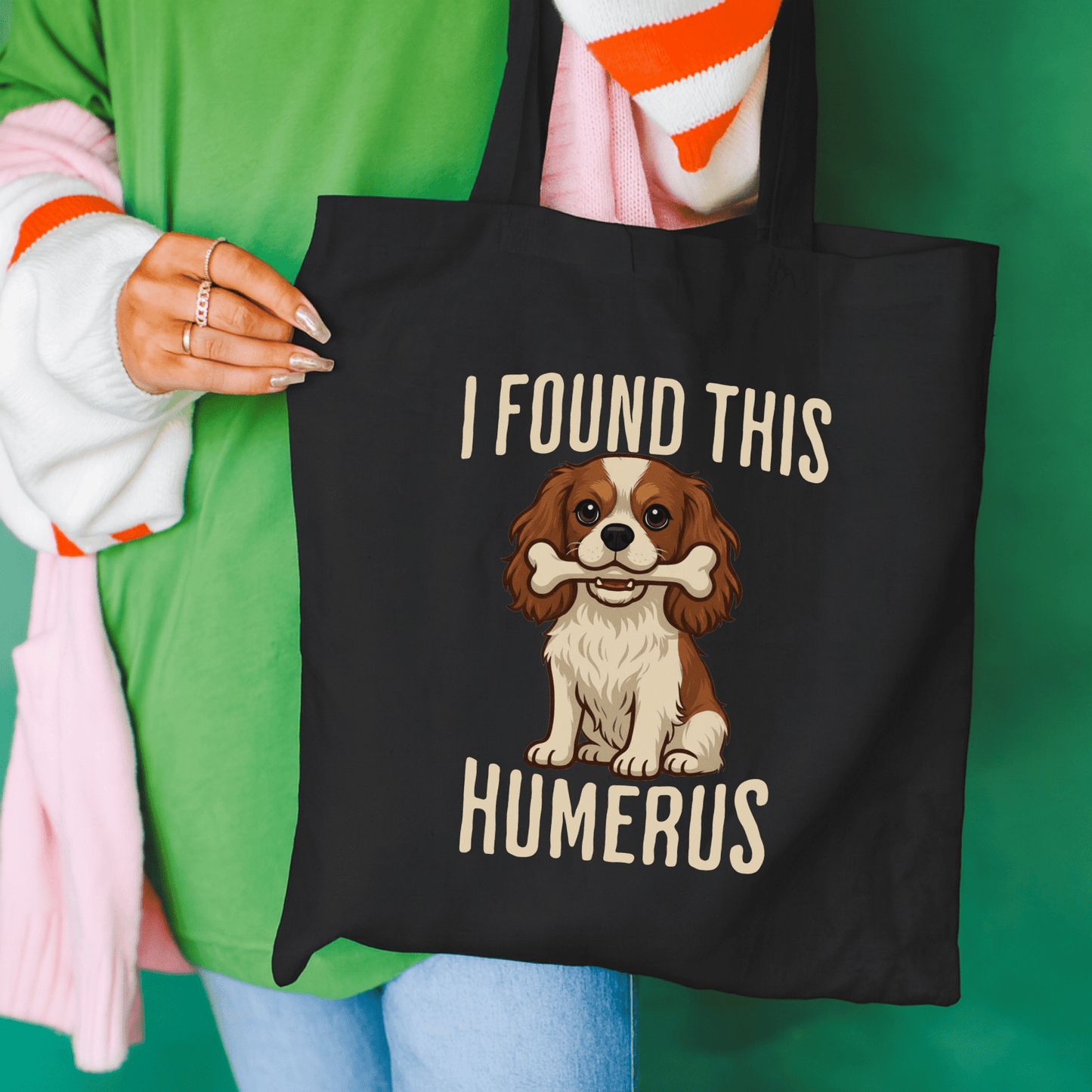 Blenheim Cavalier Humerus Tote Bag Black 15" x 16"