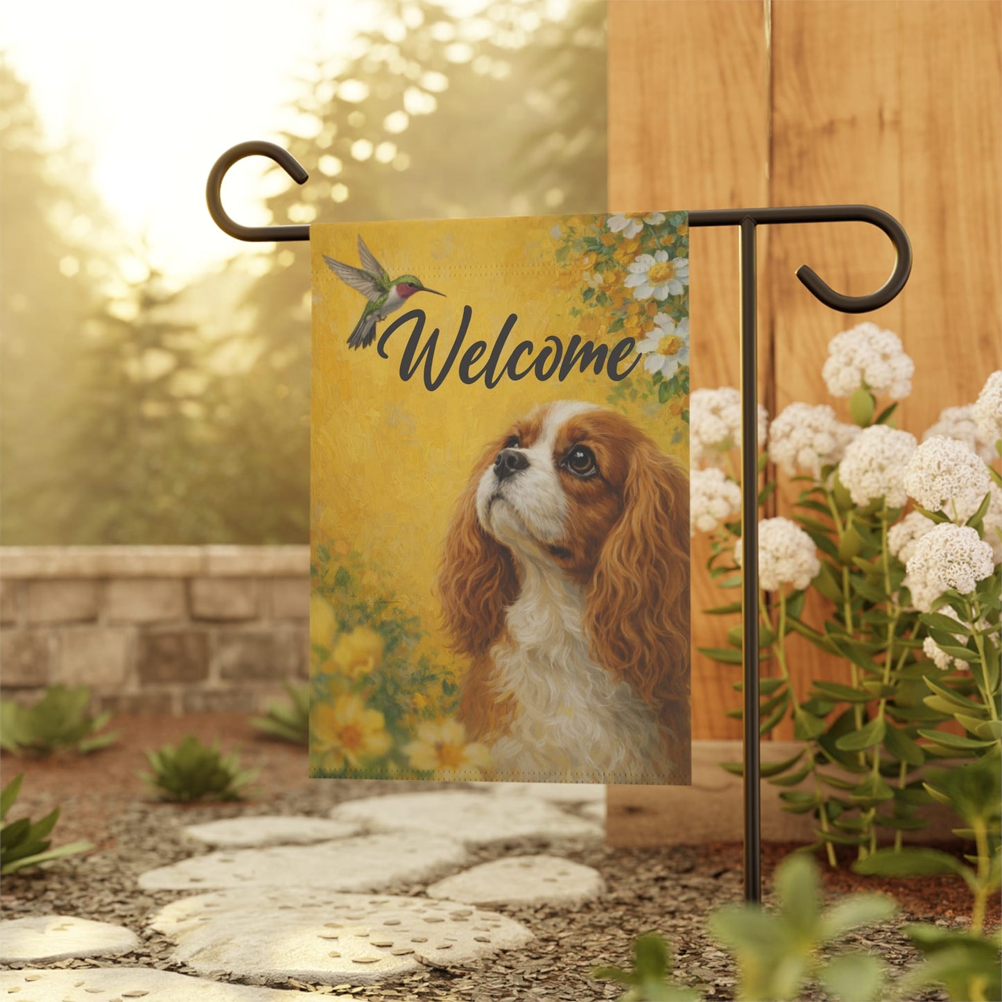 Personalized Cavalier Hummingbird Garden Flag