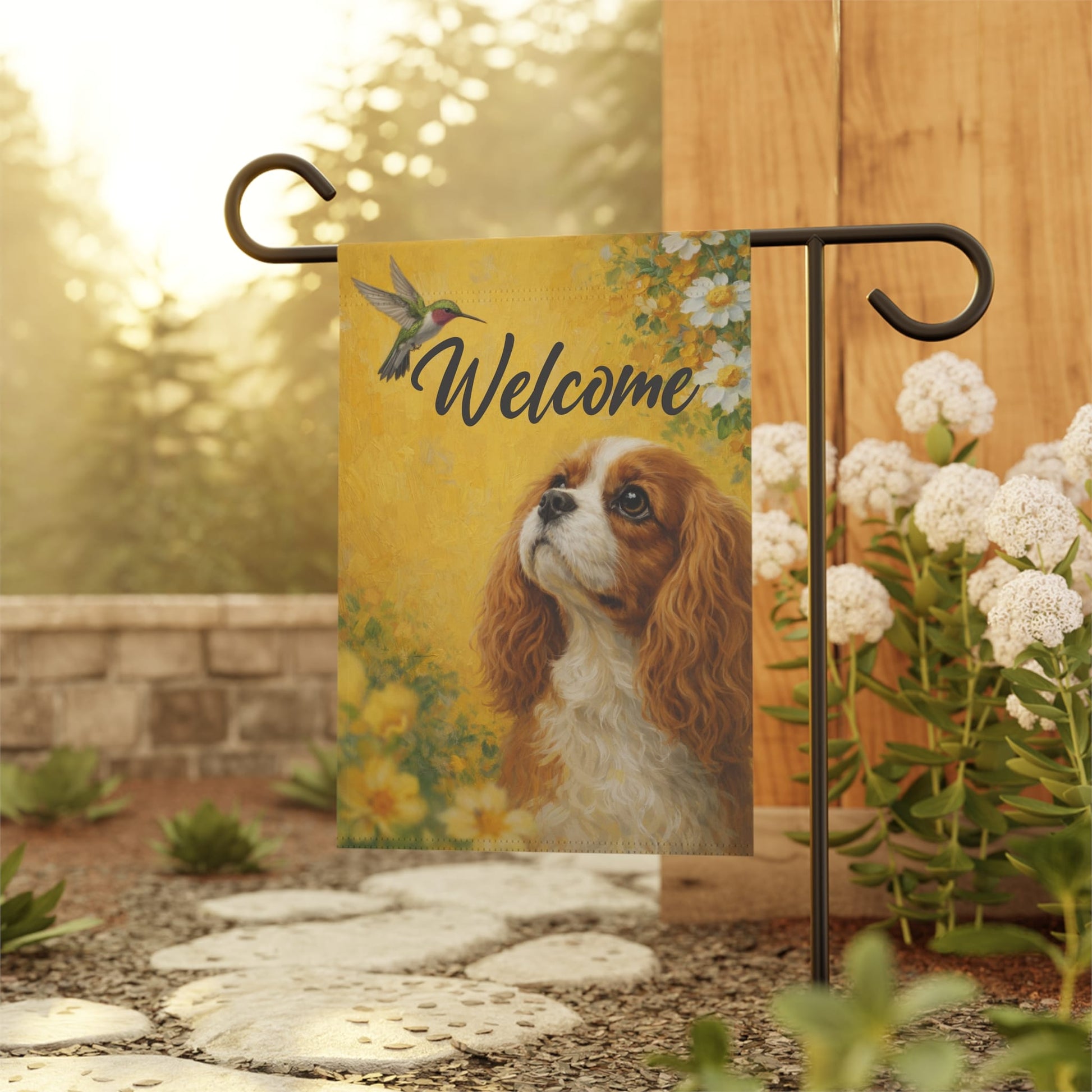Personalized Cavalier Hummingbird Garden Flag