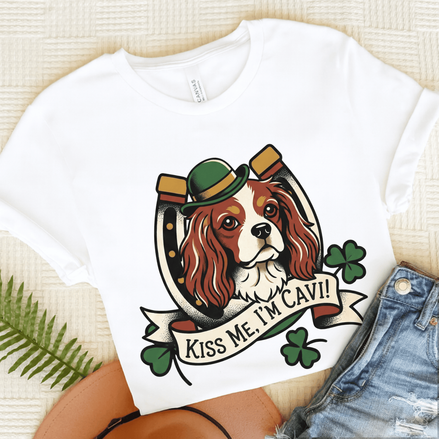 Personalized Cavalier Irish Kiss Me Unisex Tshirt White