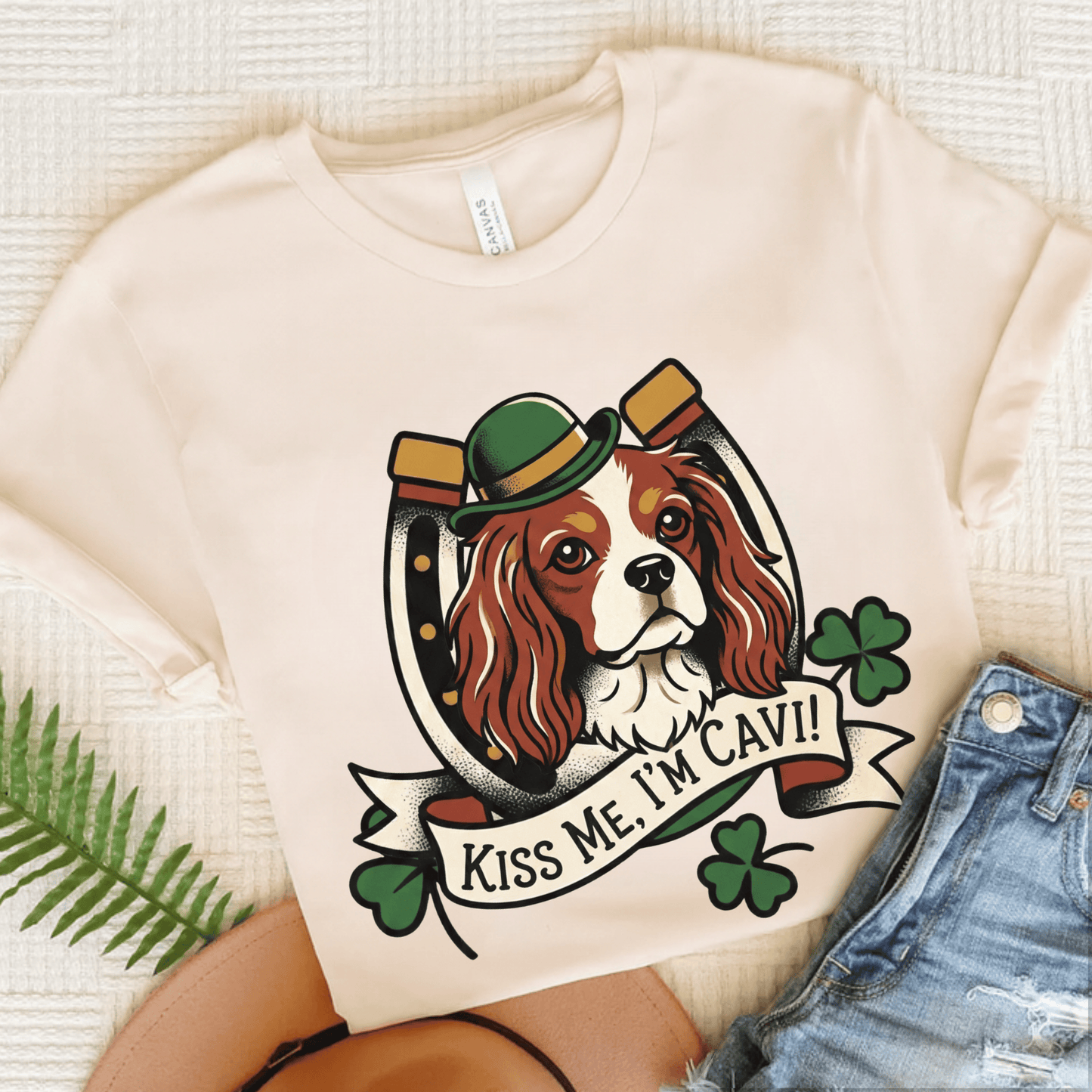 Personalized Cavalier Irish Kiss Me Unisex Tshirt Natural