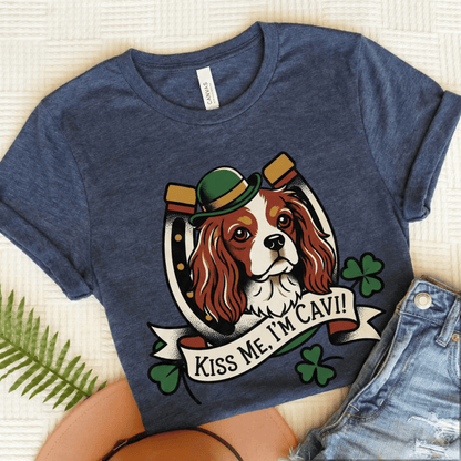 Personalized Cavalier Irish Kiss Me Unisex Tshirt Heather Navy