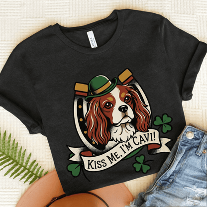 Personalized Cavalier Irish Kiss Me Unisex Tshirt Dark Grey Heather