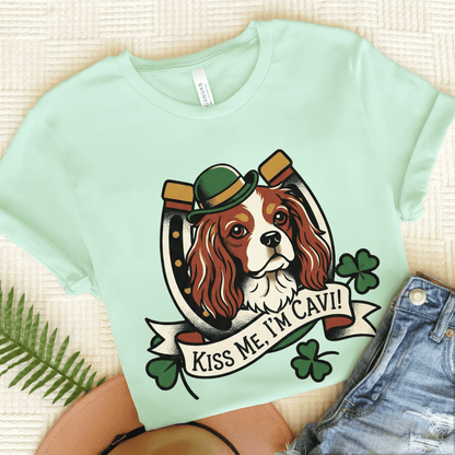 Personalized Cavalier Irish Kiss Me Unisex Tshirt Heather Mint