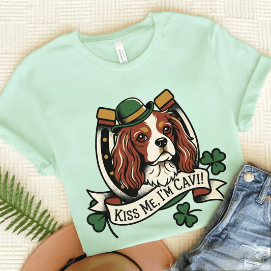 Personalized Cavalier Irish Kiss Me Unisex Tshirt Heather Mint