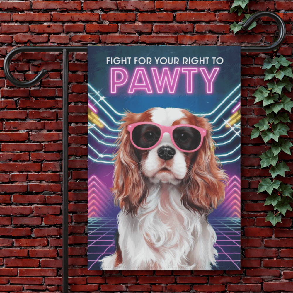 Printify Garden Flag 12'' × 18'' Blenheim Cavalier King Charles 80s Party Garden Flag