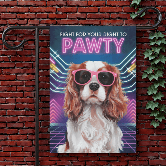 Printify Garden Flag 12'' × 18'' Blenheim Cavalier King Charles 80s Party Garden Flag