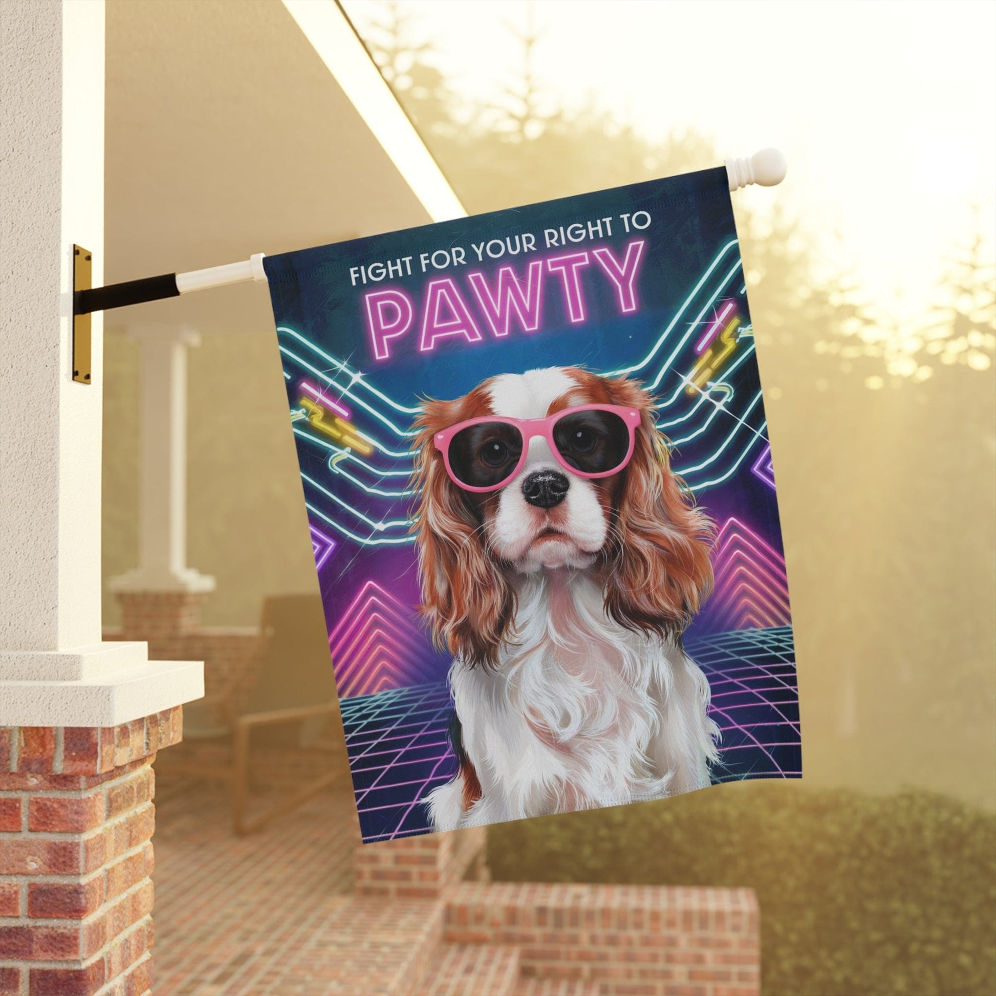 Printify Garden Flag Blenheim Cavalier King Charles 80s Party Garden Flag