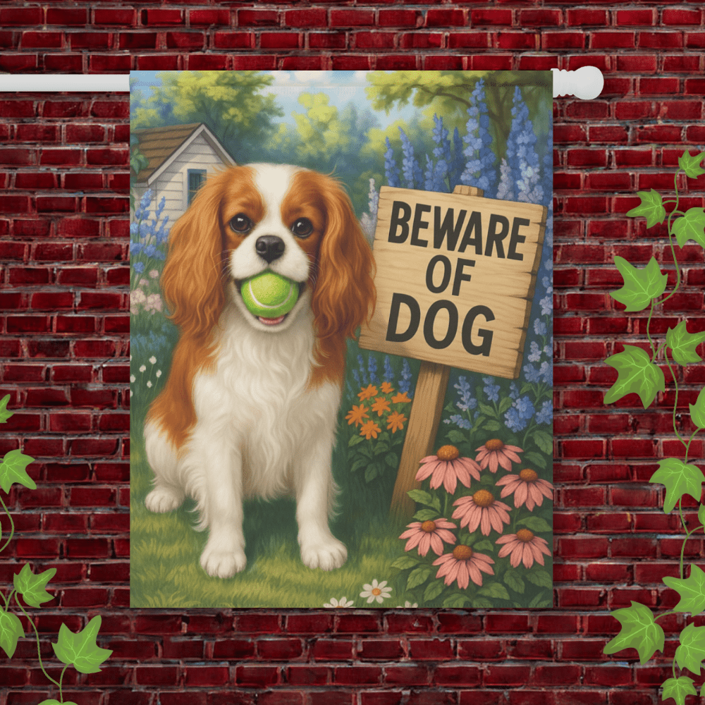 Printify Garden Flag 24.5'' × 32'' Blenheim Cavalier King Charles Beware Garden Flag