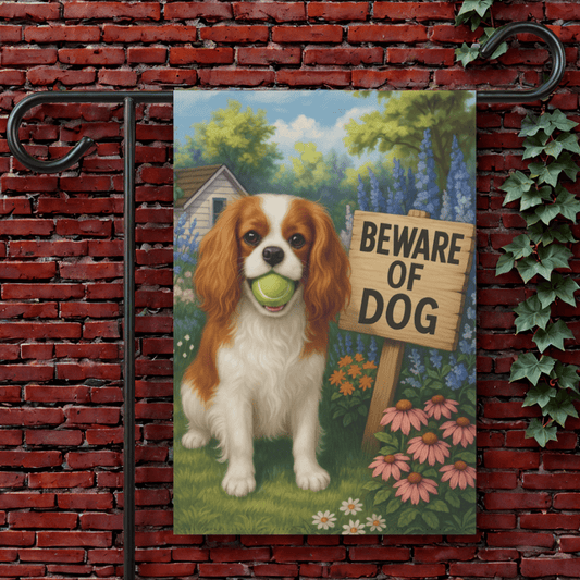 Printify Garden Flag 12'' × 18'' Blenheim Cavalier King Charles Beware Garden Flag