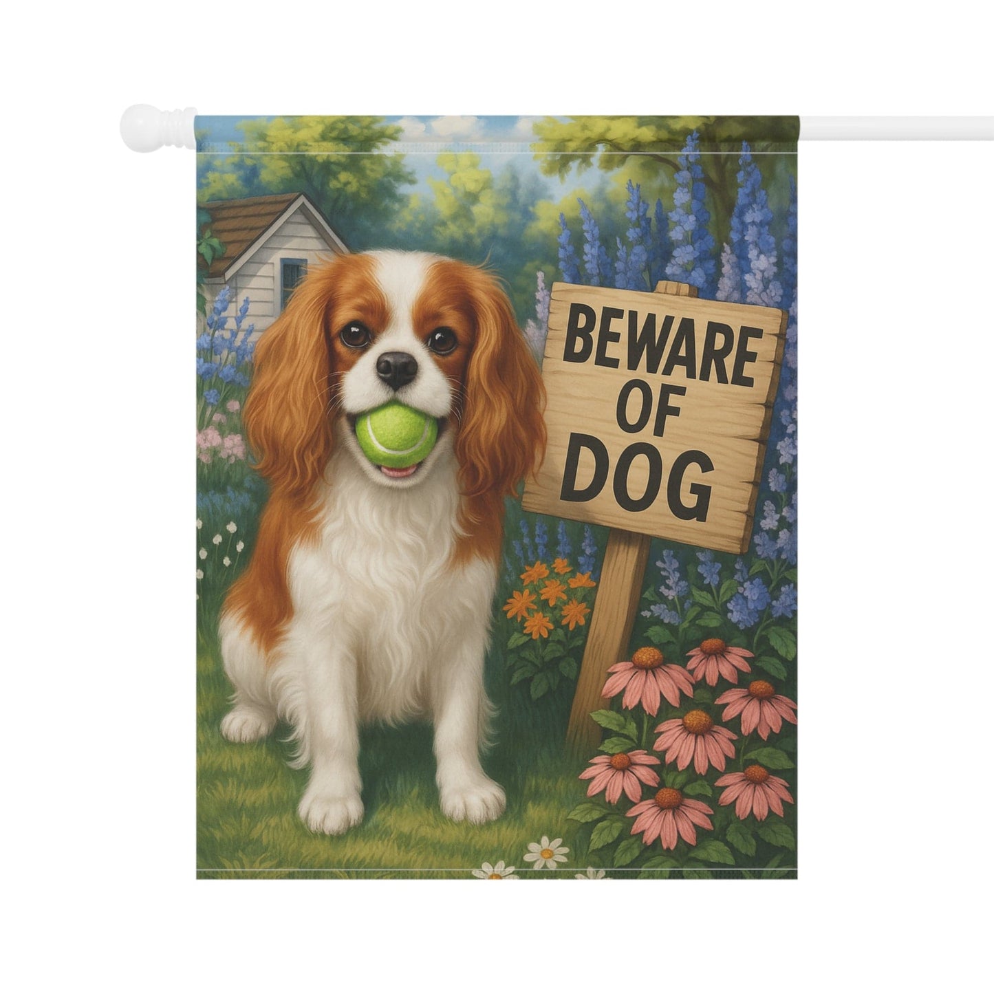 Printify Garden Flag Blenheim Cavalier King Charles Beware Garden Flag