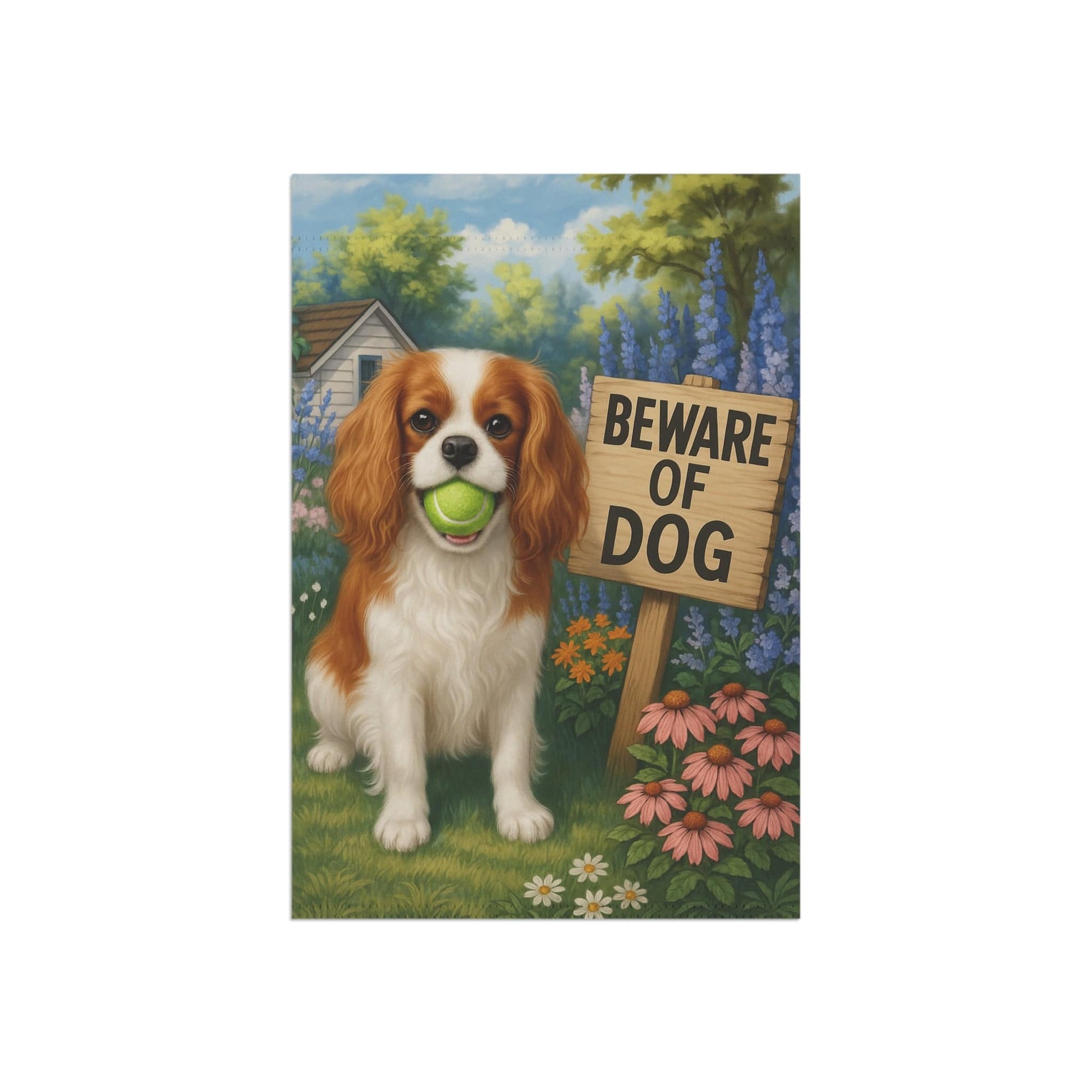 Printify Garden Flag Blenheim Cavalier King Charles Beware Garden Flag