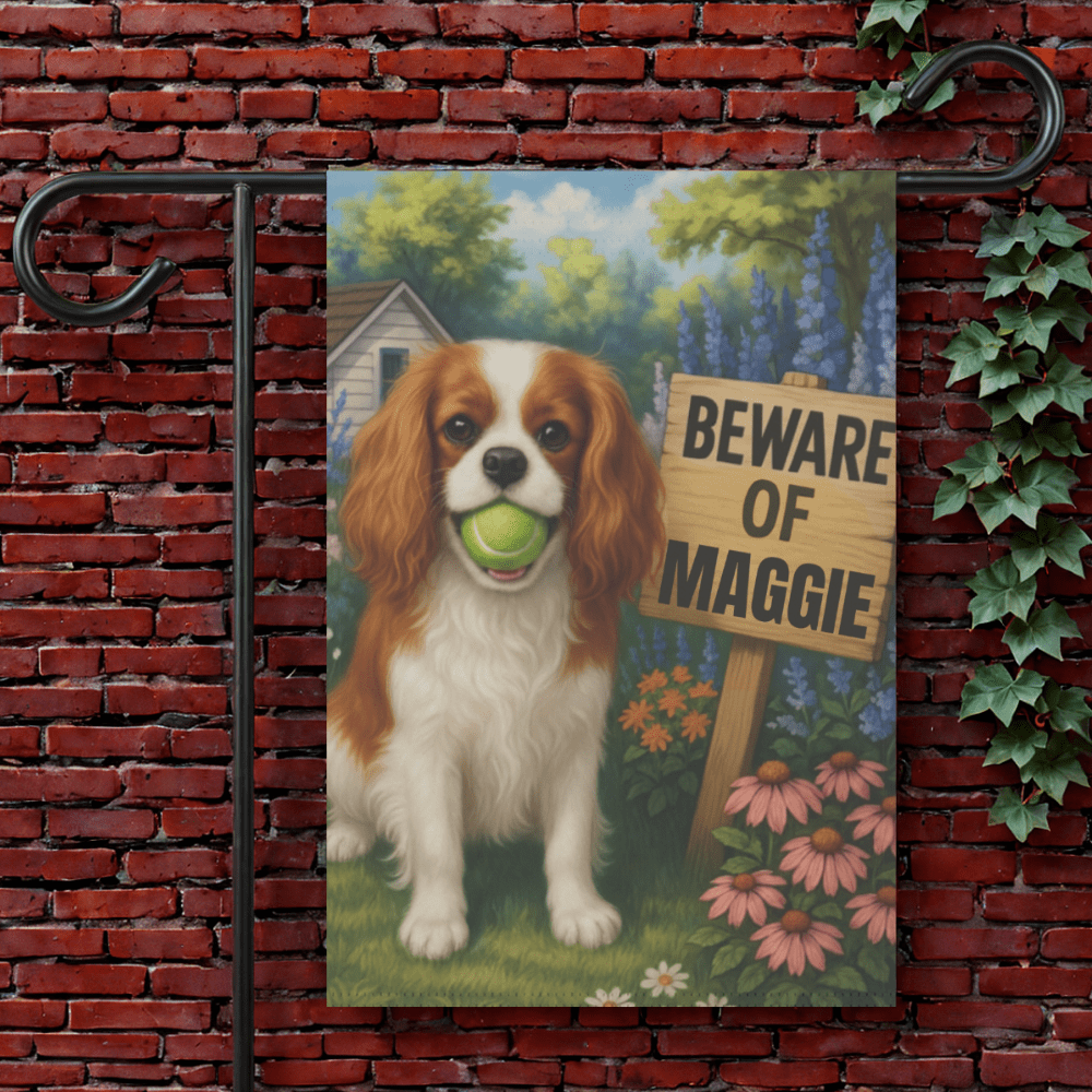 Printify Garden Flag Blenheim Cavalier King Charles Beware Garden Flag