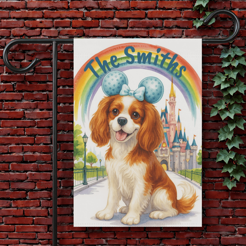Printify Garden Flag 12'' × 18'' Blenheim Cavalier King Charles Bulldog Magical Kingdom Garden Flag
