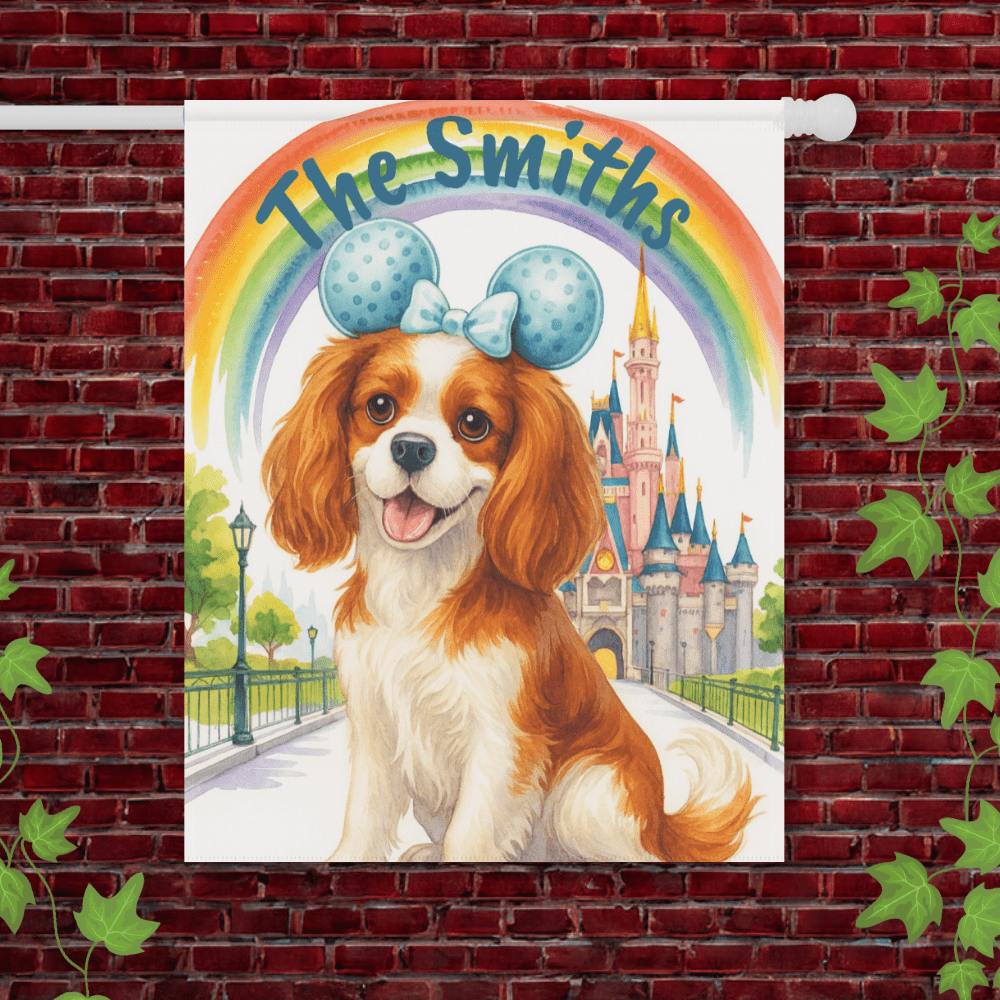 Printify Garden Flag 24.5'' × 32'' Blenheim Cavalier King Charles Bulldog Magical Kingdom Garden Flag