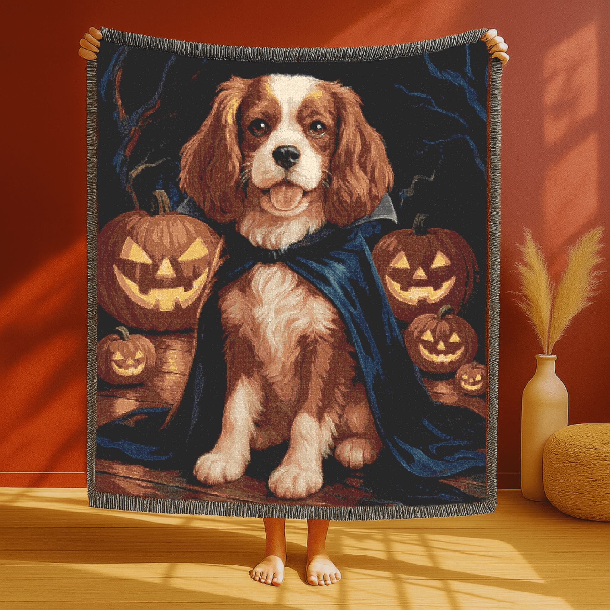 Printify Blanket Blenheim Cavalier King Charles Dog Halloween Woven Blanket