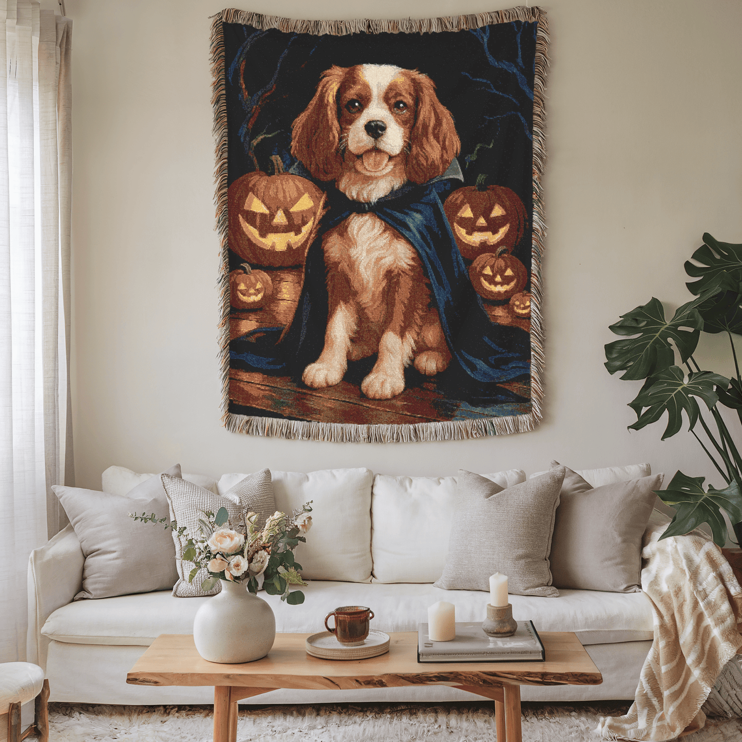 Printify Blanket Blenheim Cavalier King Charles Dog Halloween Woven Blanket