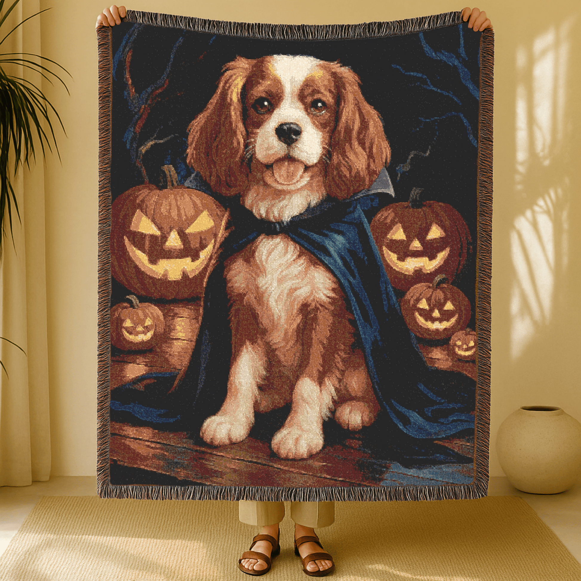 Printify Blanket Blenheim Cavalier King Charles Dog Halloween Woven Blanket