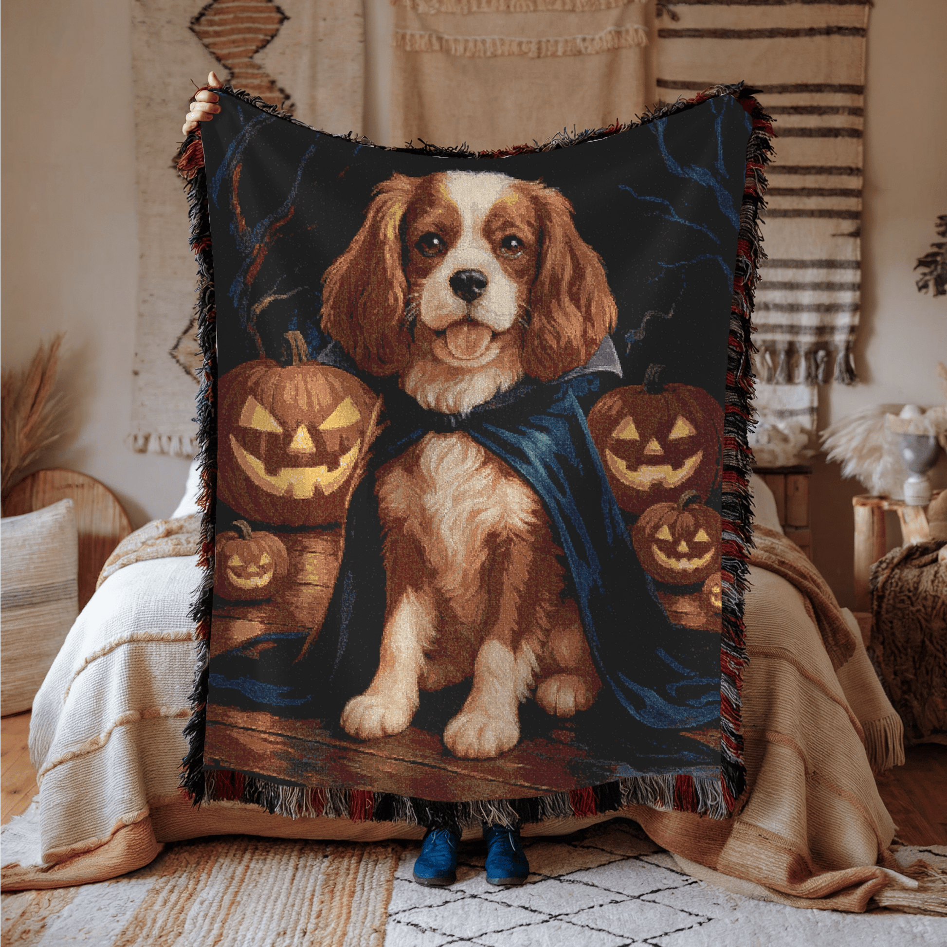 Printify Blanket Blenheim Cavalier King Charles Dog Halloween Woven Blanket