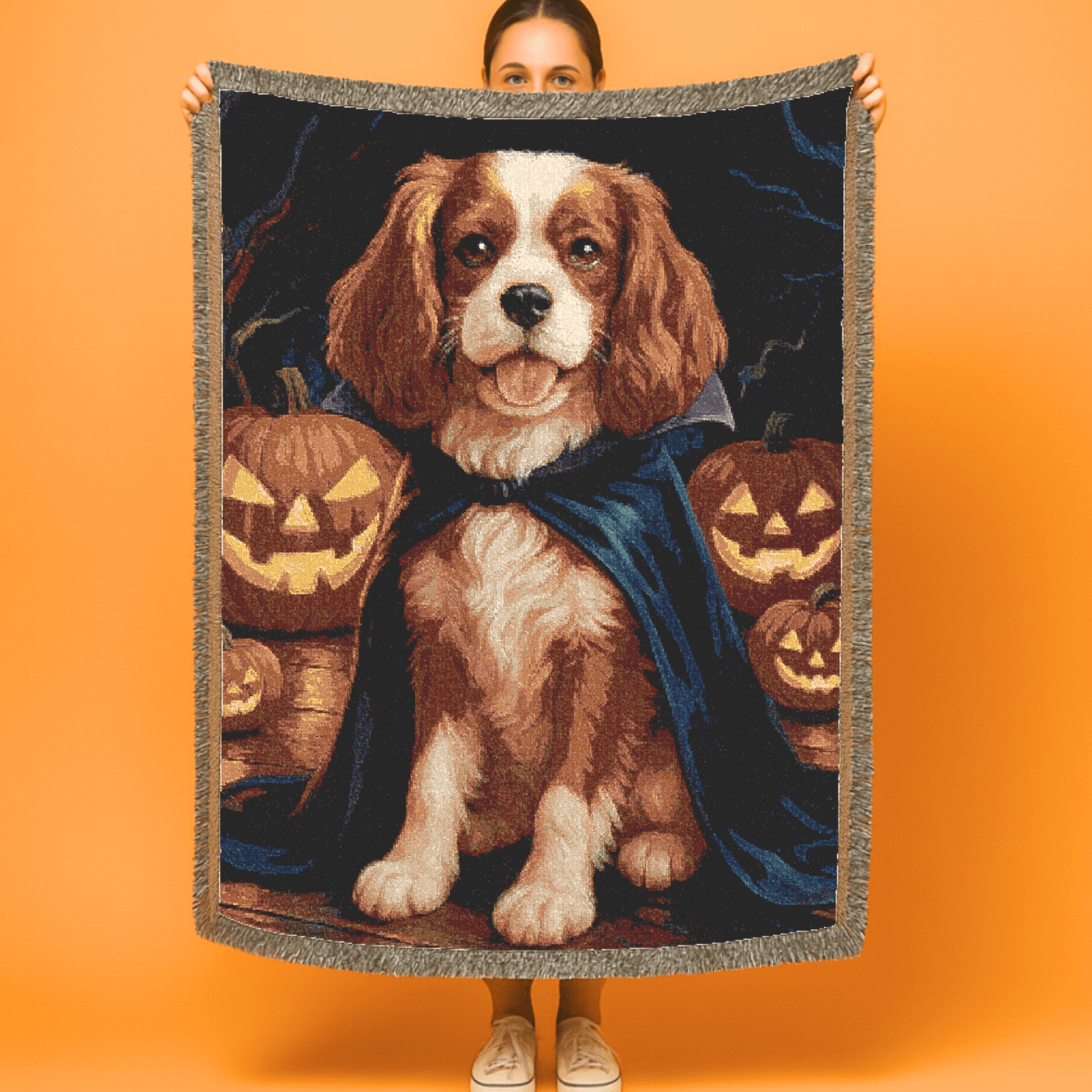 Printify Blanket Blenheim Cavalier King Charles Dog Halloween Woven Blanket