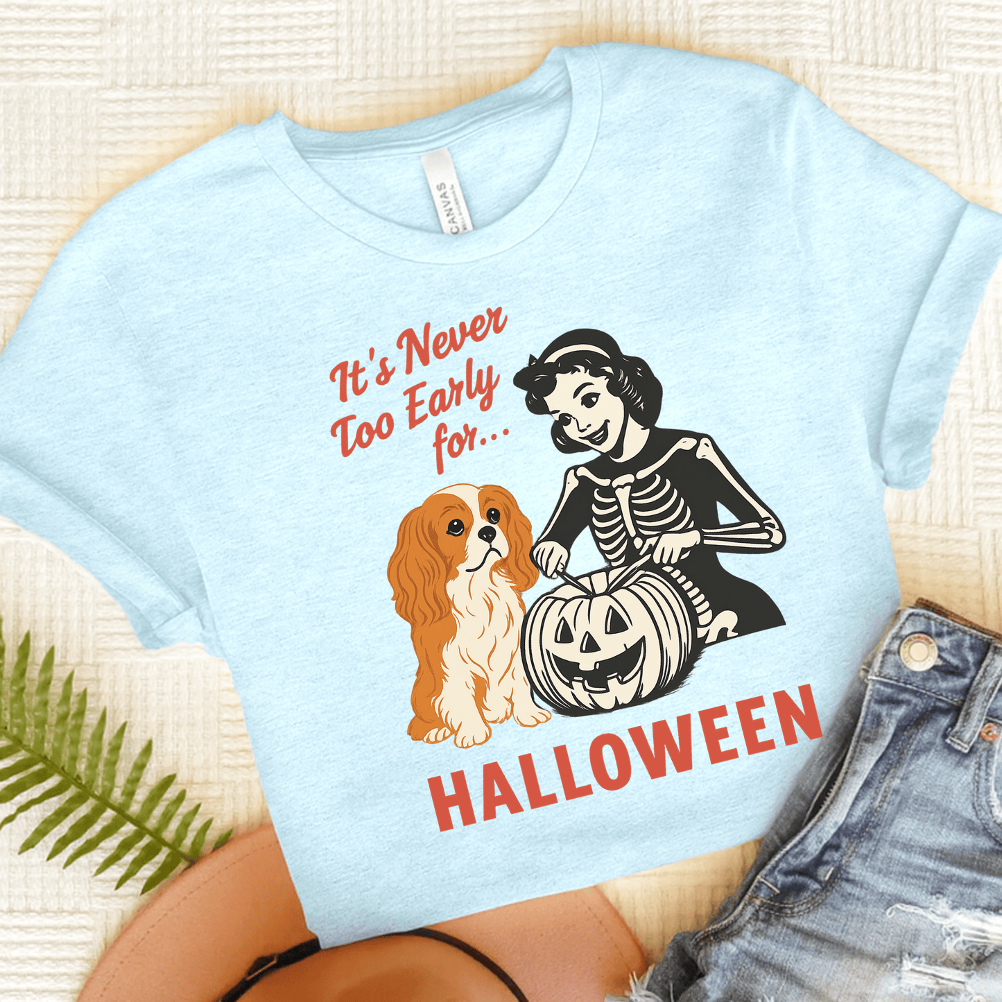 Printify T-Shirt Heather Ice Blue / S Blenheim Cavalier King Charles Early Halloween TShirt