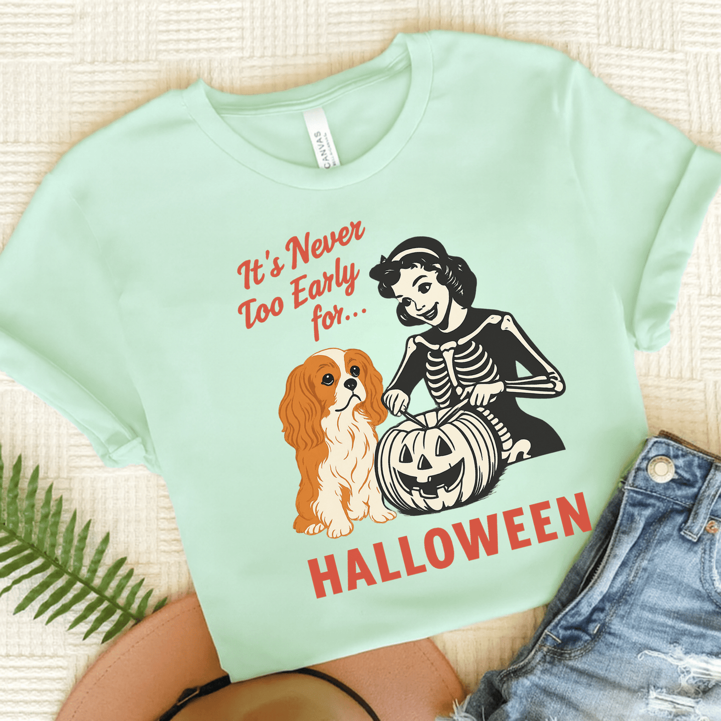 Printify T-Shirt Heather Mint / S Blenheim Cavalier King Charles Early Halloween TShirt