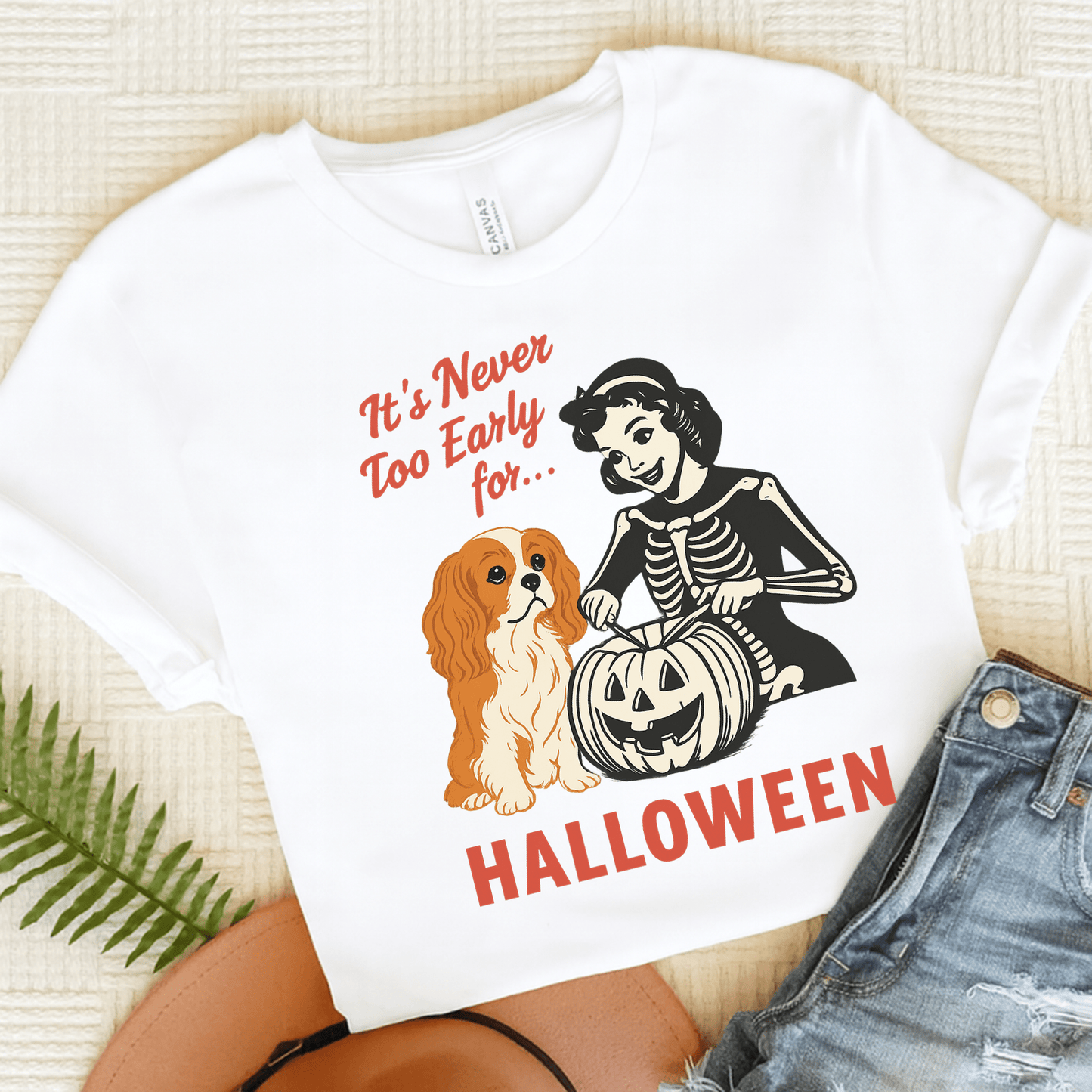 Printify T-Shirt White / S Blenheim Cavalier King Charles Early Halloween TShirt