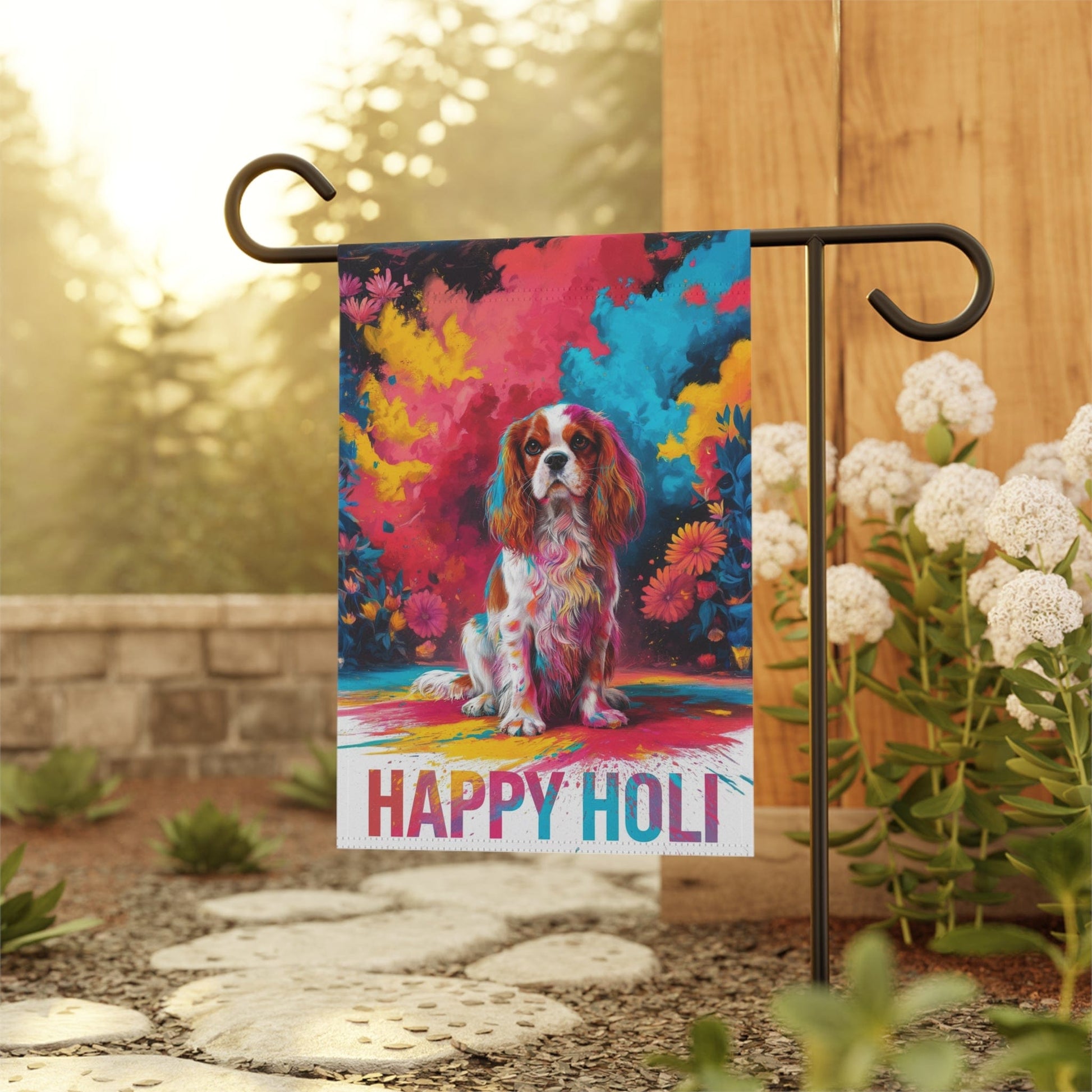 Printify Garden Flag Blenheim Cavalier King Charles Holi Festival Garden Flag