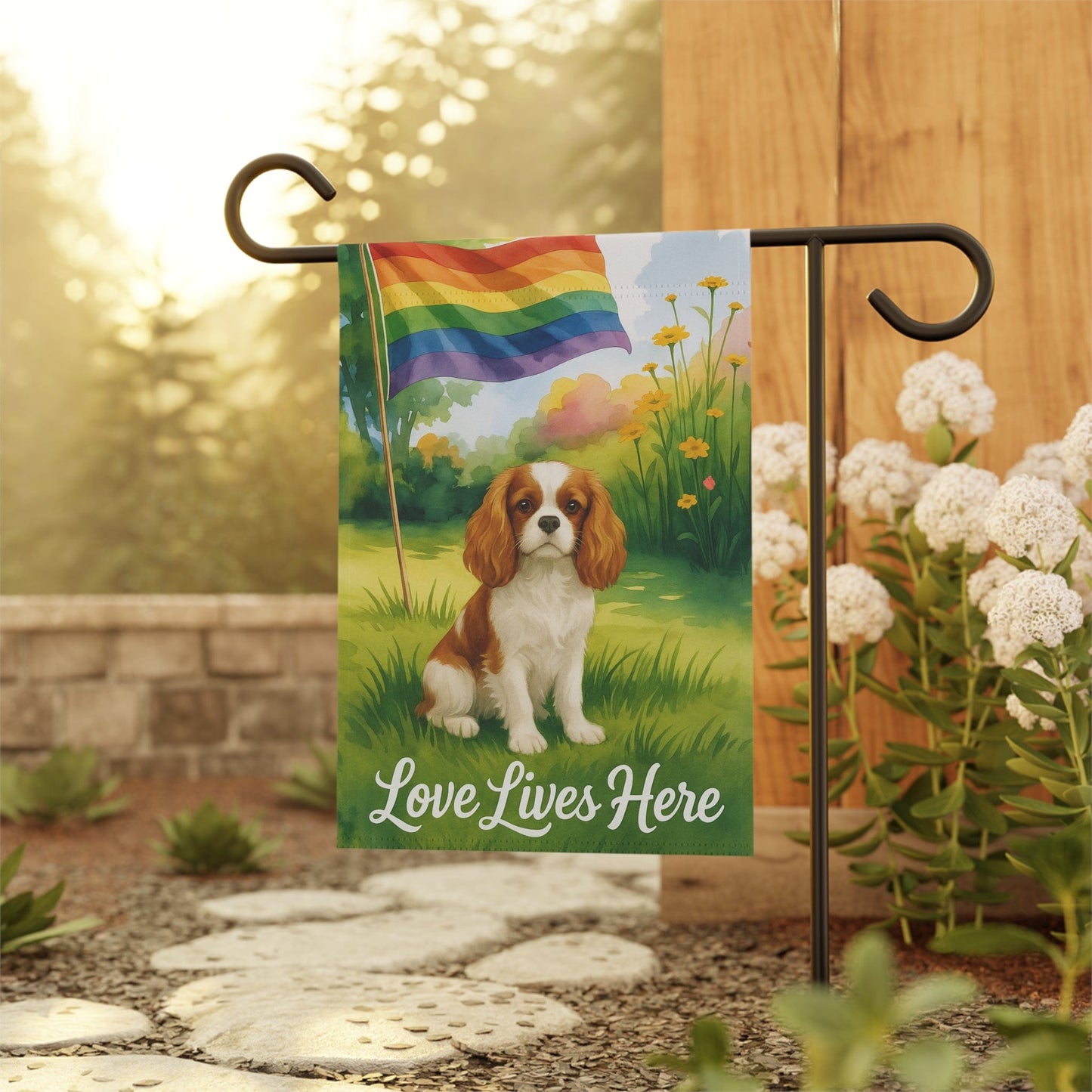 Printify Garden Flag Blenheim Cavalier King Charles LGBTQ+ Garden Flag