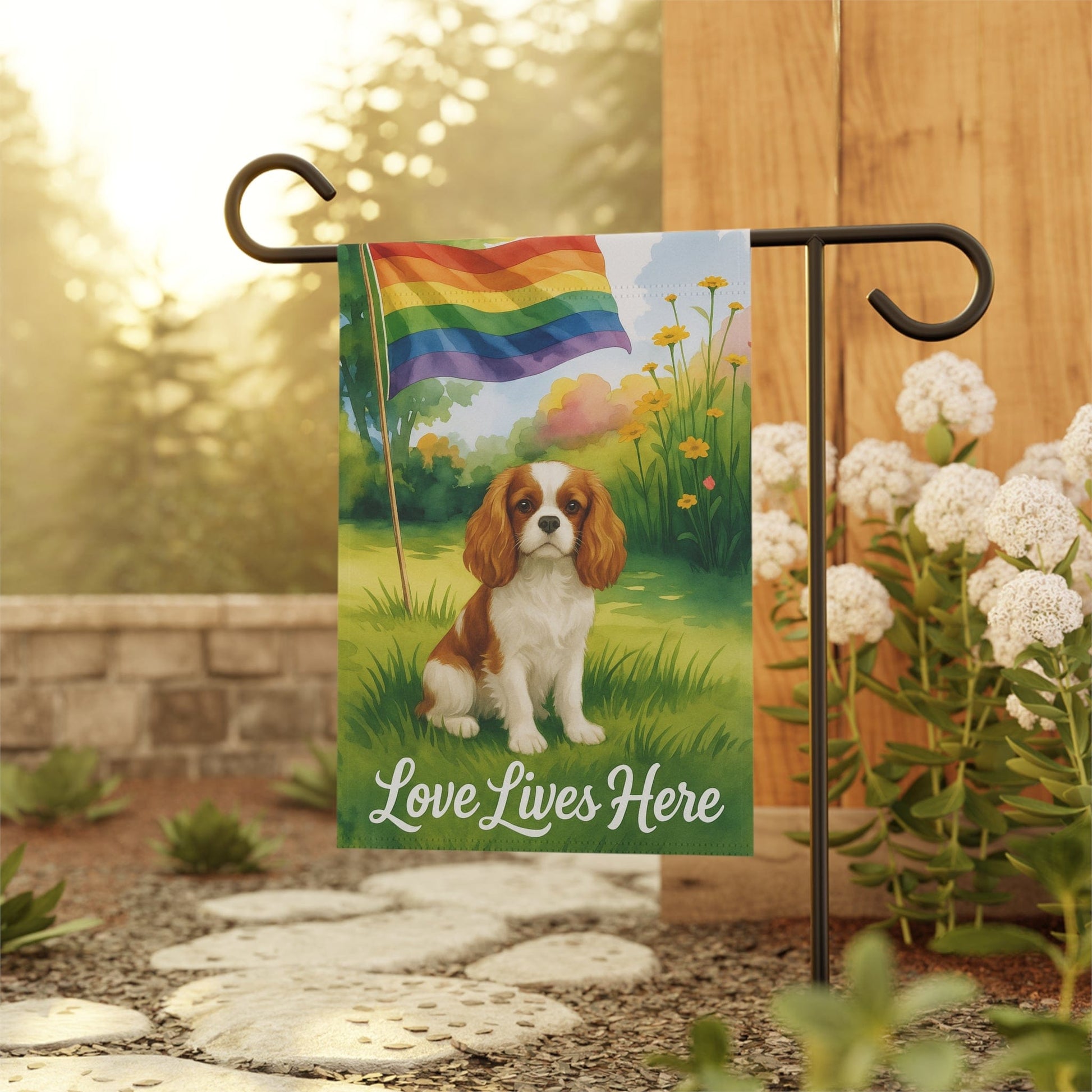 Printify Garden Flag Blenheim Cavalier King Charles LGBTQ+ Garden Flag