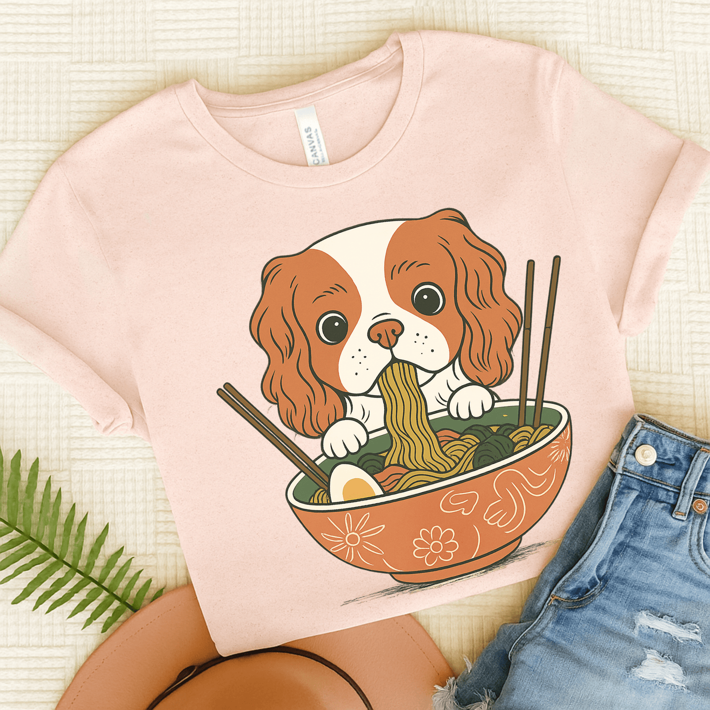Printify T-Shirt Soft Pink / S Blenheim Cavalier King Charles Ramen TShirt