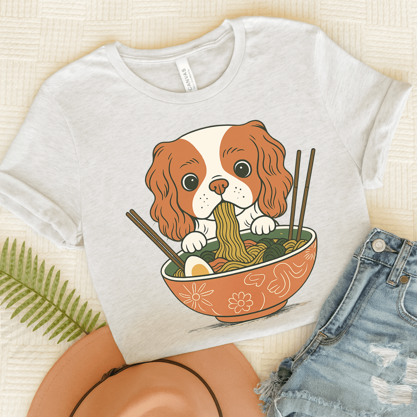 Printify T-Shirt Ash / S Blenheim Cavalier King Charles Ramen TShirt