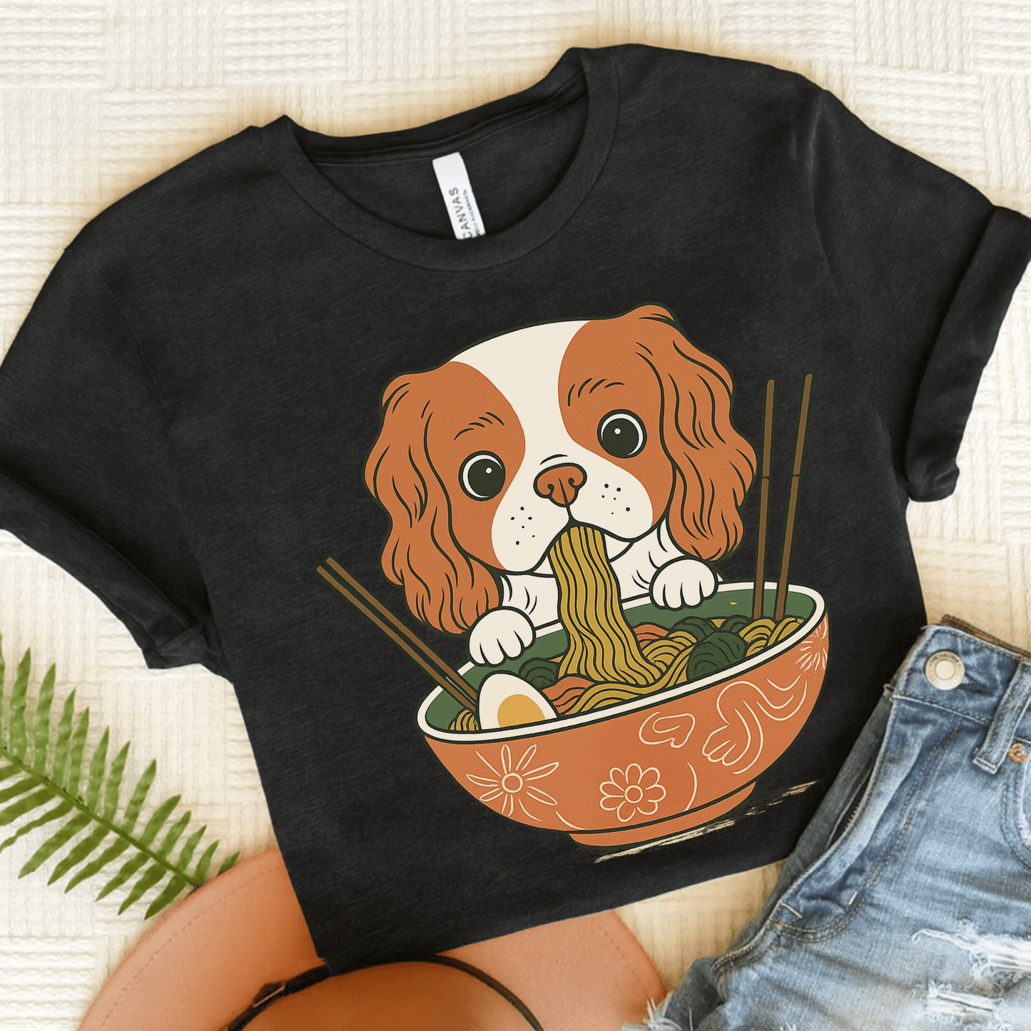 Printify T-Shirt Solid Black Blend / S Blenheim Cavalier King Charles Ramen TShirt
