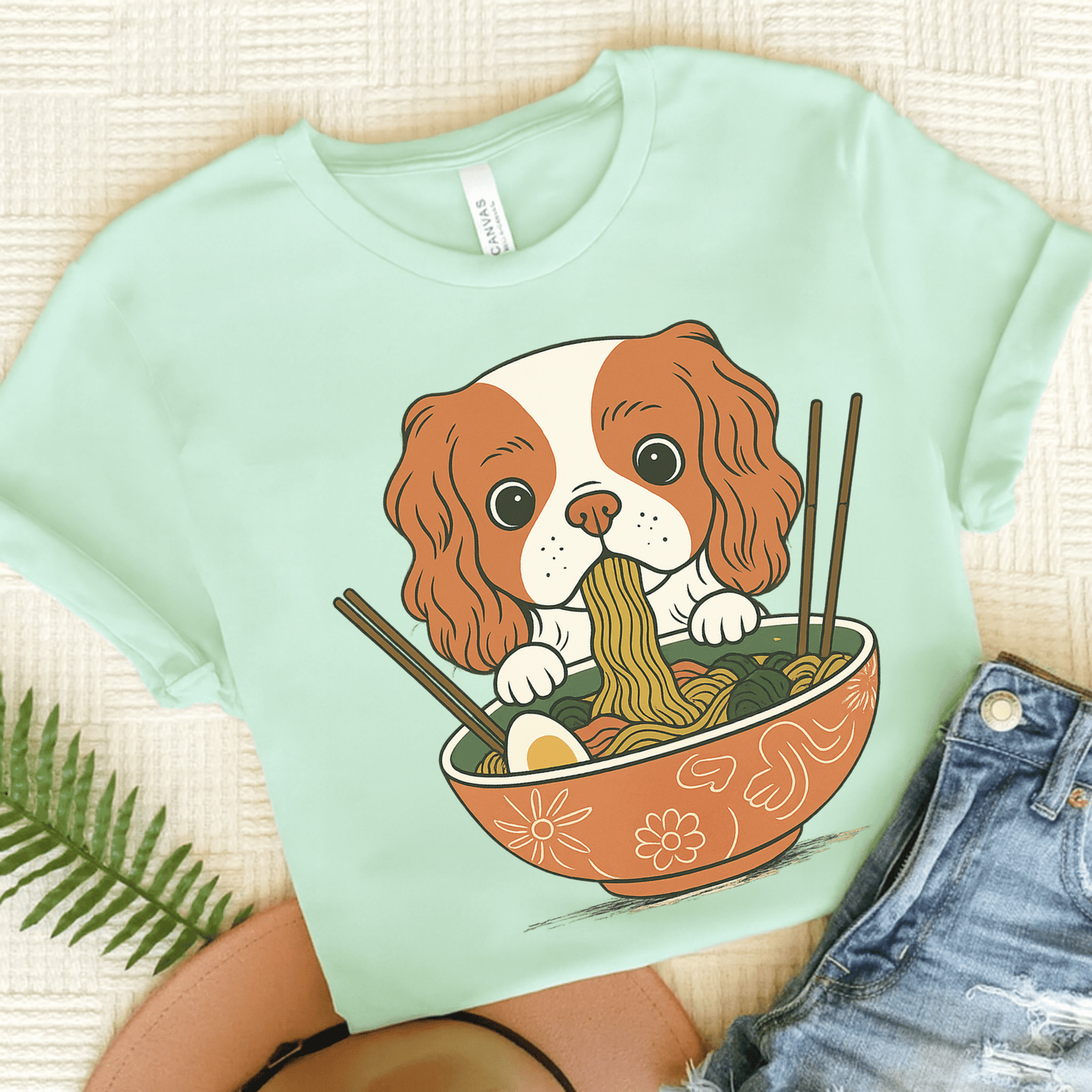 Printify T-Shirt Heather Mint / S Blenheim Cavalier King Charles Ramen TShirt