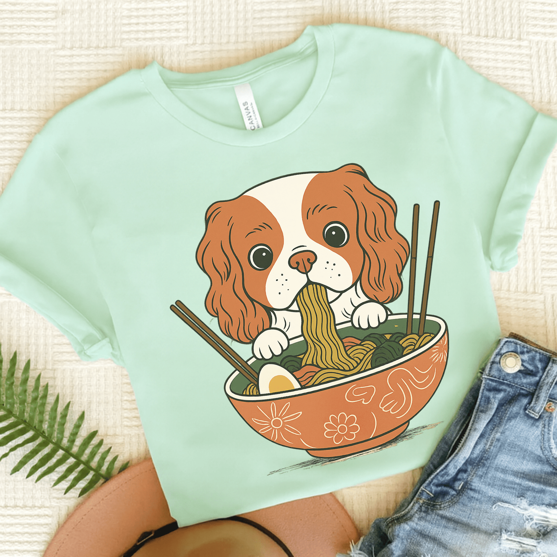Printify T-Shirt Heather Mint / S Blenheim Cavalier King Charles Ramen TShirt