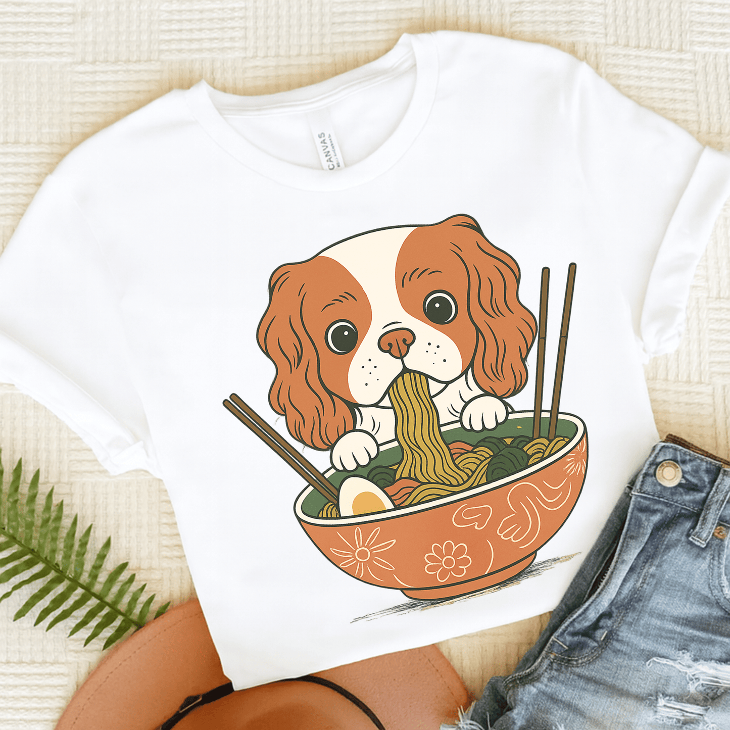 Printify T-Shirt White / S Blenheim Cavalier King Charles Ramen TShirt