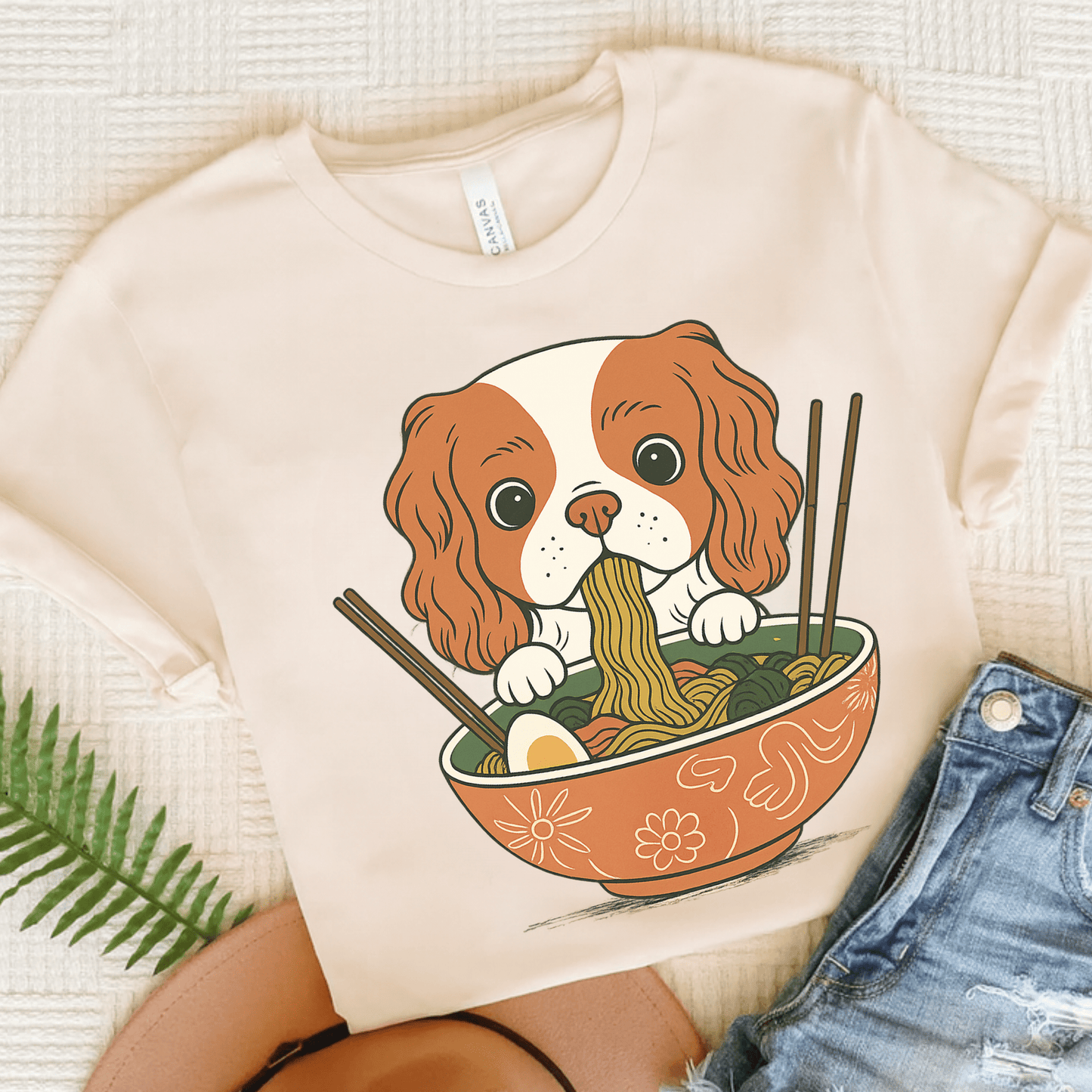 Printify T-Shirt Natural / S Blenheim Cavalier King Charles Ramen TShirt