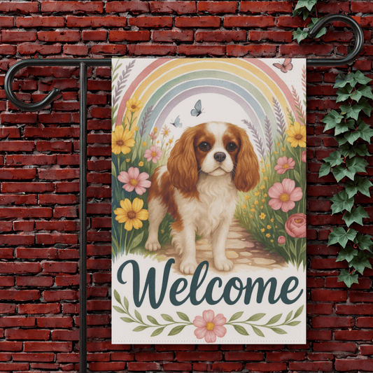 Printify Garden Flag 12'' × 18'' Blenheim Cavalier King Charles Welcome Garden Flag