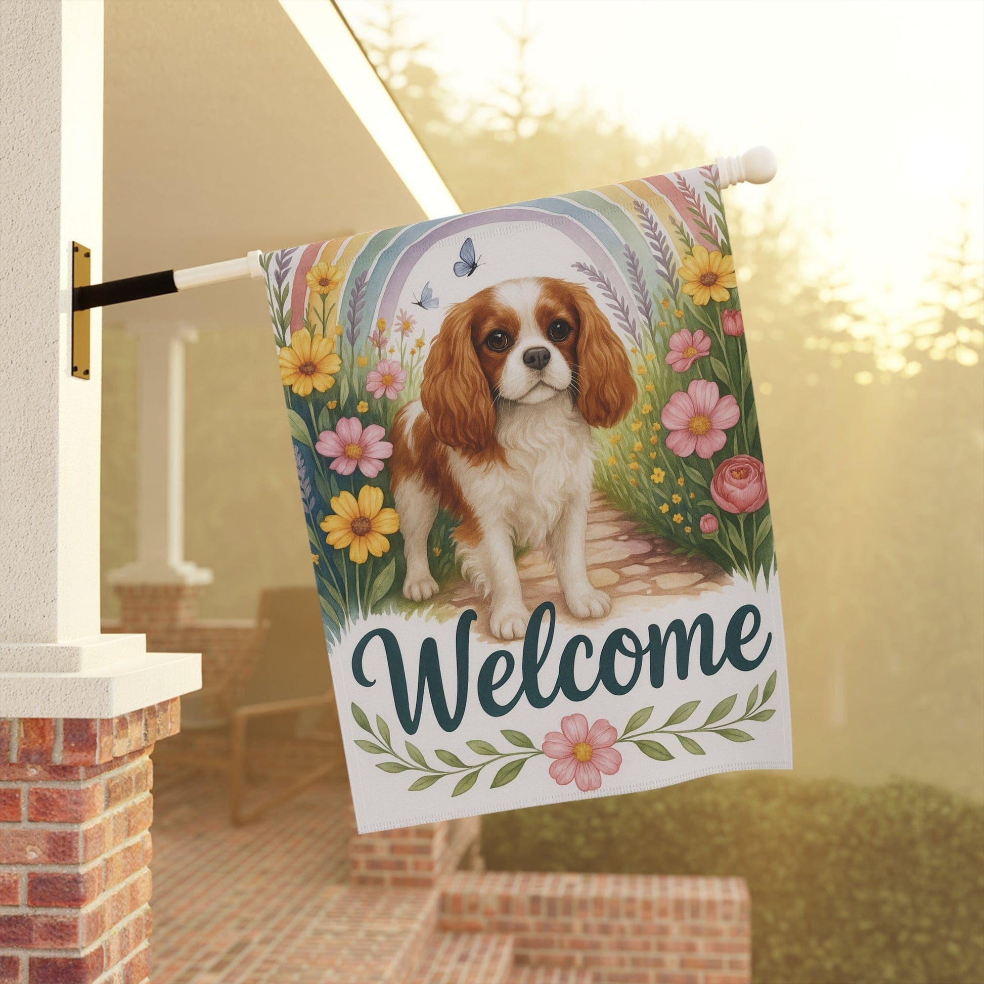 Printify Garden Flag Blenheim Cavalier King Charles Welcome Garden Flag